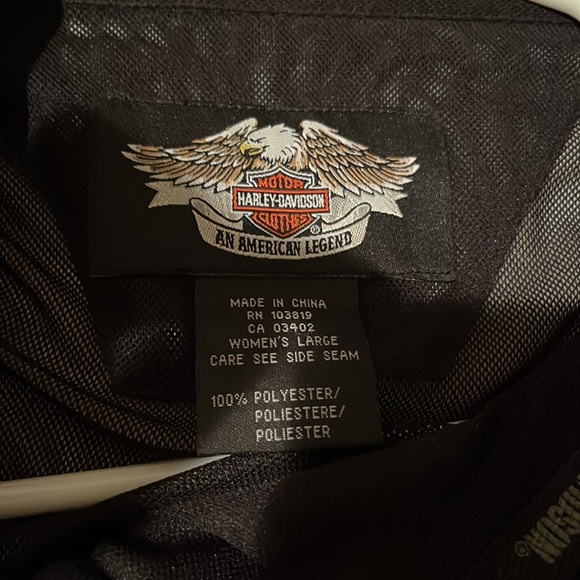 Harley -Davidson size large black semi sheer short sleeve button down shirt - Picture 6 of 10